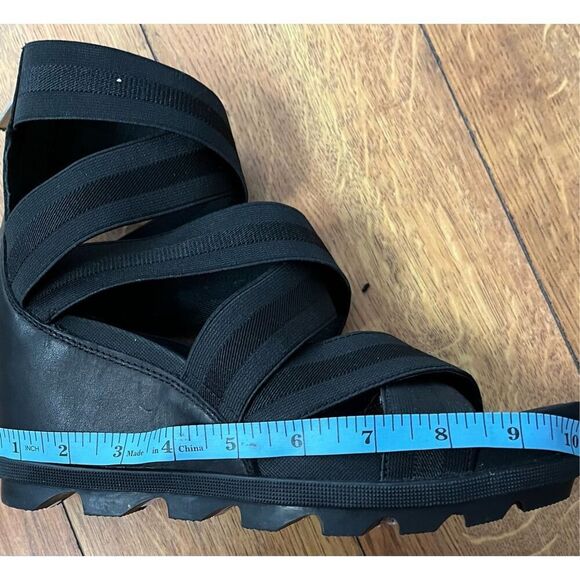 Sorel Joanie II NL3268 Strappy Stretch Black Wedge Heel Sandals Zip Back 9 - Picture 4 of 5